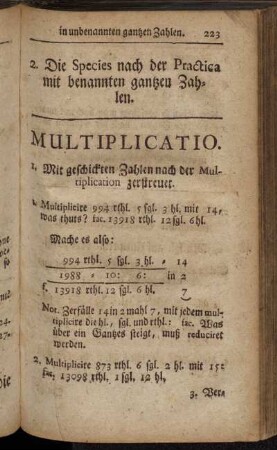2. Die Species nach der Practica mit benannten gantzen Zahlen.