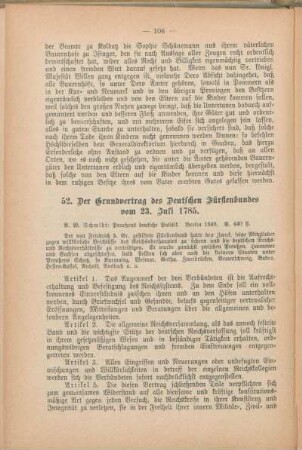 52. Der Grundvertrag des Deutschen Fürstenbundes vom 23. Juli 1785.