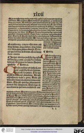 Incipit ulterius postilla super epistolas de sanctis per anni circulum secundum sensum litteralem, et primo de sancto Andrea apostolo. Roma x.
