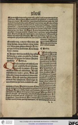 Incipit ulterius postilla super epistolas de sanctis per anni circulum secundum sensum litteralem, et primo de sancto Andrea apostolo. Roma x.