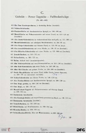 C. Gobelin – Perser Teppiche – Fußbodenbeläge (Nr. 402-465)