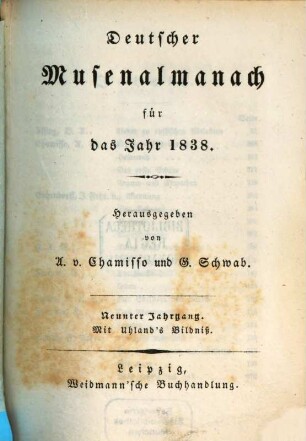 Deutscher Musenalmanach : für d. Jahr .... 1838, 1838 = Jg. 9