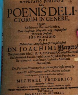 Disp. iur. de poenis delictorum in genere