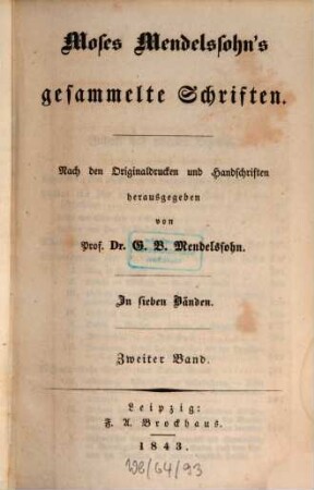 Moses Mendelssohn's gesammelte Schriften : in sieben Bänden. 2