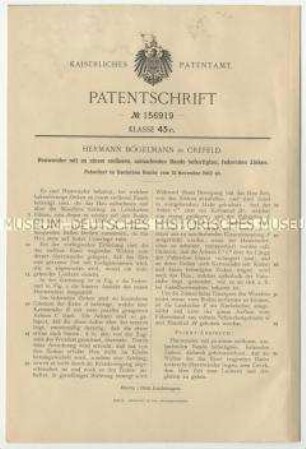 Patentschrift eines Heuwenders mit an einem endlosen, umlaufenden Bande befestigten, federnden Zinken, Patent-Nr. 156919