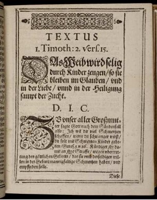 Textus I. Timoth: 2. vers. 15.