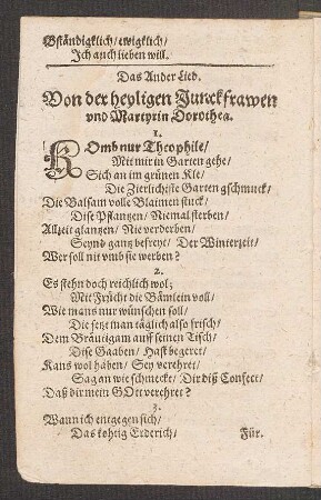 Das Ander Lied. Von der heyligen Junckfrawen vnd Martyrin Dorothea.