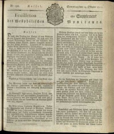 No. 130, Sonntag den 14. Oktober 1810