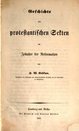 Geschichte der protestantischen Sekten im Zeitalter der Reformation