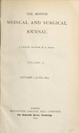 Boston medical and surgical journal. 100. 1879