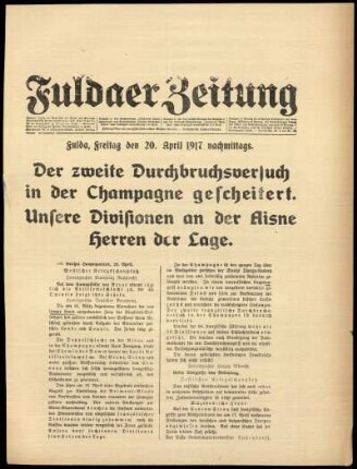 Ausgabe vom Freitag, den 20. April 1917.