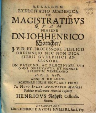 Exercitatio academica de magistratibvs