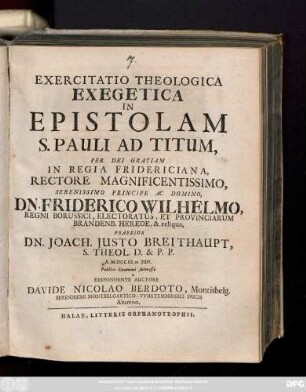 Exercitatio Theologica Exegetica In Epistolam S. Pauli Ad Titum