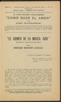 1919000385: Crimen de la mosca azul : romance científico-policial