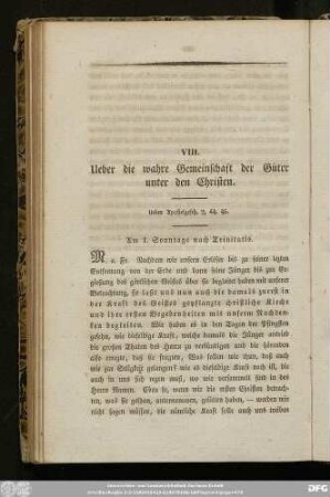 VIII. Ueber die wahre Gemeinschaft der Güter unter den Christen.