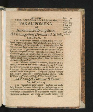 Paralipomena ad Amoenitates Evangelicas. Disp. LXI. - LXII.