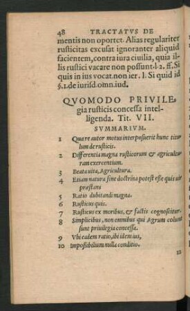 Quomodo Privilegia rusticis concessa intelligenda. Tit. VII.