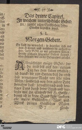 Das dritte Capitel. In welchem unterschidliche Gebetter/ sambt vilen Geistlichen Lehr-Stucken begriffen seynd.