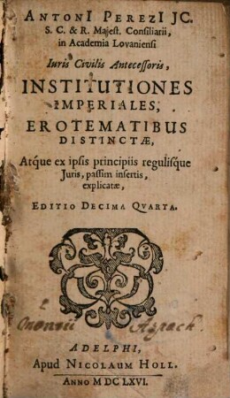 Institutiones Imperiales Erotematibus distinctae