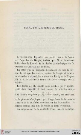 Notice sur l'aqueduc de Bougie