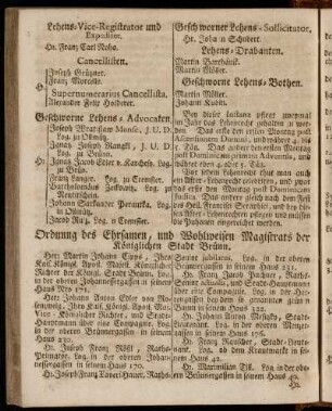 Ordnung des Ehrsamen, und Wohlweisen Magistrats der Königlichen Stadt Brünn.
