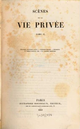 Oeuvres complètes de H. de Balzac. 4, La comédie humaine; 1: Etudes de moeurs; 1: Scènes de la vie privée; 4