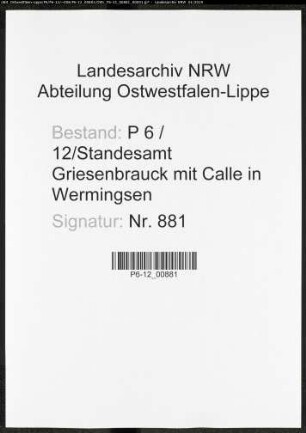 Sterberegister Standesamt Griesenbrauck
