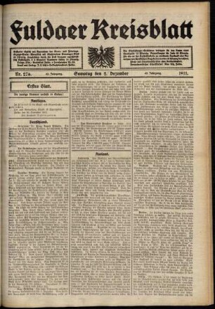 Erste Ausgabe vom Samstag, den 02. Dezember 1911.