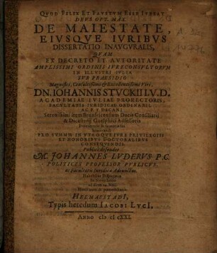 De Maiestate, Eiusque Iuribus Dissertatio Inauguralis