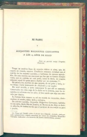 Mi madre : Alejandro Magariños Cervantes a los 19 años de edad
