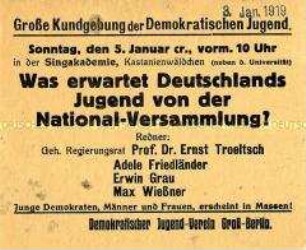 Aufruf zu einer Kundgebung der Demokratischen Jugend