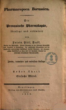 Pharmacopoea Borussica, 1. Einfache Mittel