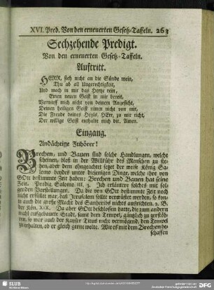 Sechzehende Predigt. Von den erneuerten Gesetz-Taffeln