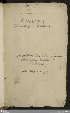 [Faszikel 1, Text 1:] Euclidis elementum tertium.