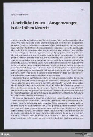 "Unehrliche Leute" - Ausgrenzungen in der frühen Neuzeit