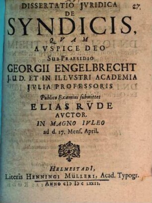 Dissertatio Jvridica De Syndicis