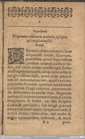 I. Proponens rationem materiae susceptae & octasionem scribendi