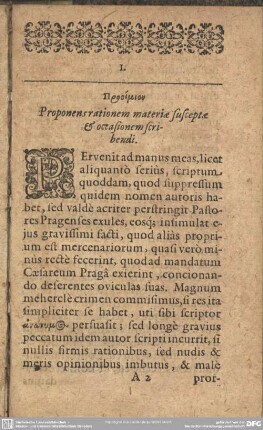 I. Proponens rationem materiae susceptae & octasionem scribendi
