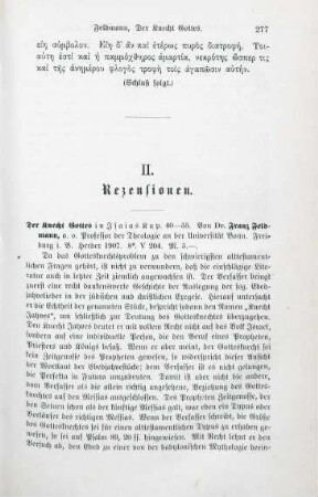 277-278 [Rezension] Feldmann, Franz, Der Knecht Gottes in Isaias Kap. 40 - 55