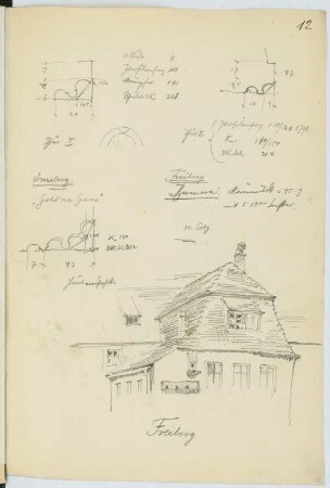 Thümerei, Freiberg: Perspektivische Ansicht, Details (aus: Skizzen- und Fotoalbum 17)