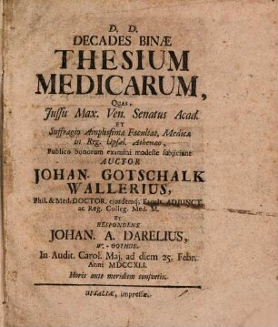 Decades binae thesium medicarum