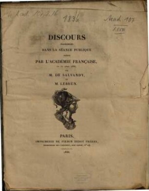 Discours prononcés dans la séance publique tenue par l'Académie française, le 21 avril 1836