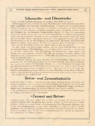 Schamotte- und Dinaswerke ; Beton- und Zemetindustrie ; "Zement und Beton"