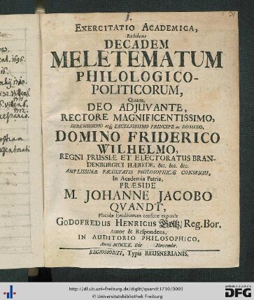 Exercitatio Academica, exhibens Decadem Meletematum Philologico-Politicorum