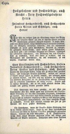 Rundschreiben der Reichsritterschaft Kraichgau zur Aufhebung der Chaussée-Geld-Befreiung wegen zahlreicher Missbrauchsfälle
