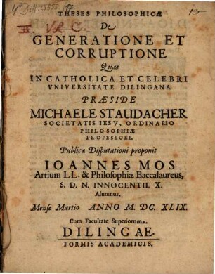 Theses philos. de generatione et corruptione
