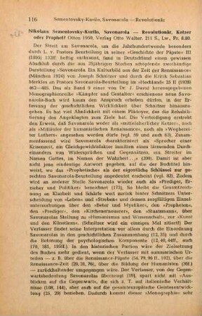 116-117 [Rezension] Sementovsky-Kurilo, Nikolaus, Savonarola