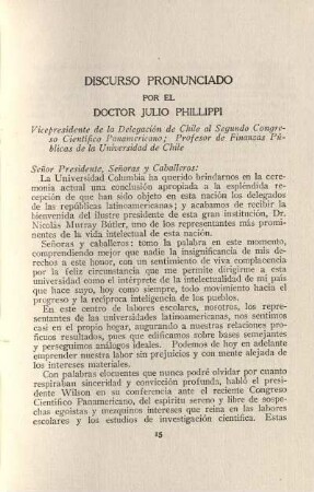 Discurso pronunciado por el Doctor Julio Phillippi
