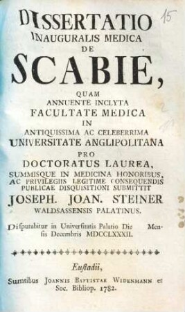 Dissertatio Inauguralis Medica De Scabie