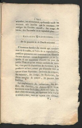 Article Quatrieme. De la quantité de la Tourbe existante.